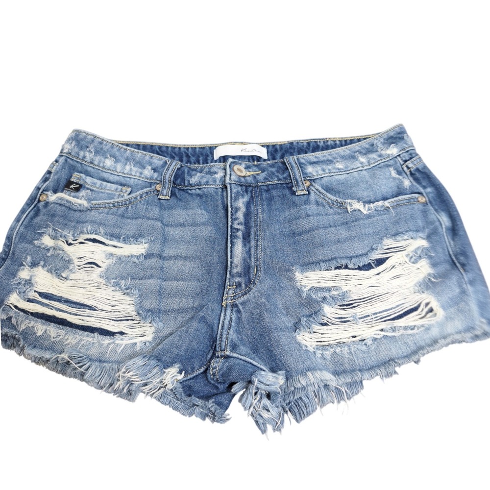 KanCan Women's Size 32 Distressed Denim Shorts Blue Medium Wash Frayed KC8377M